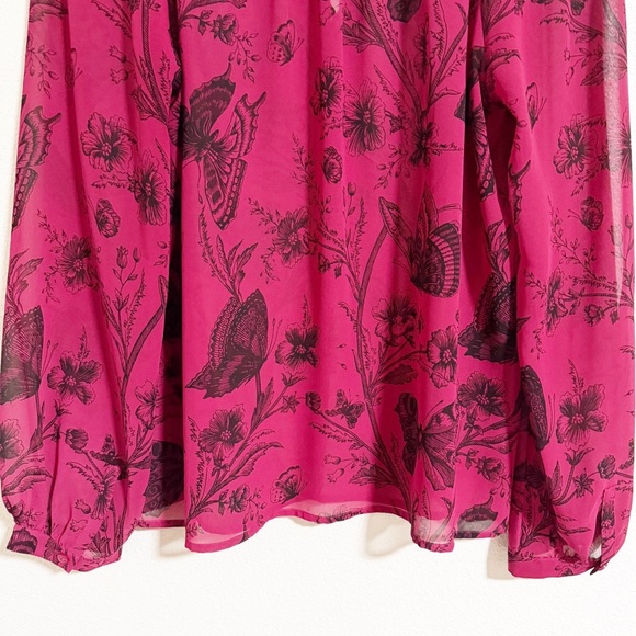 Loft Butterfly Floral Tie Neck Chiffon Blouse - Picture 6 of 10